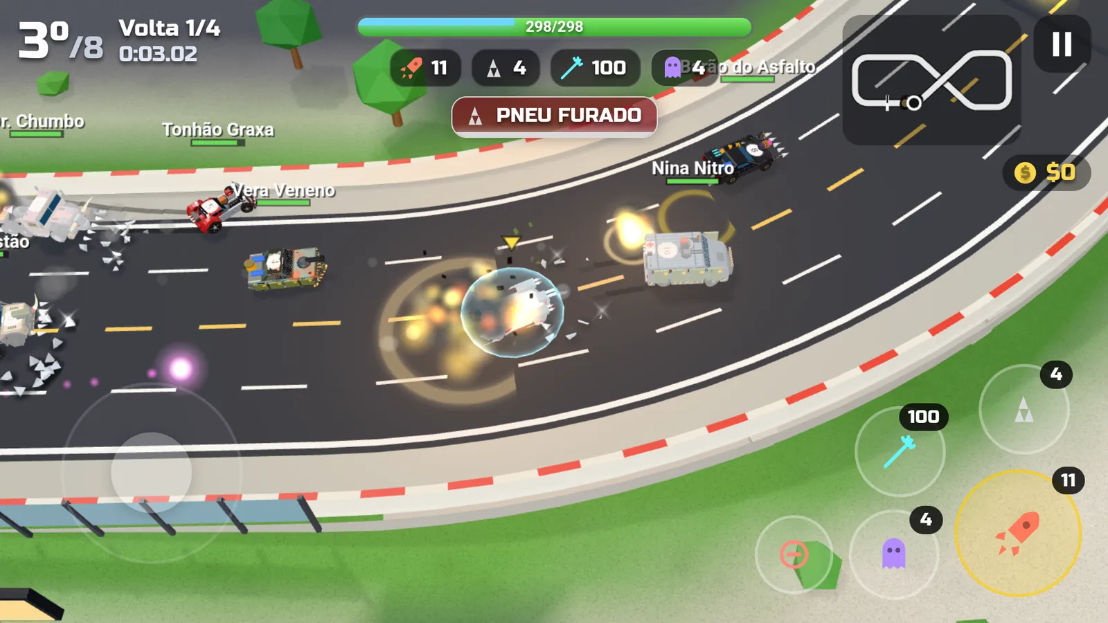 Death Laps: corrida na cidade, com explosões, um escudo de energia e o aviso de pneu furado