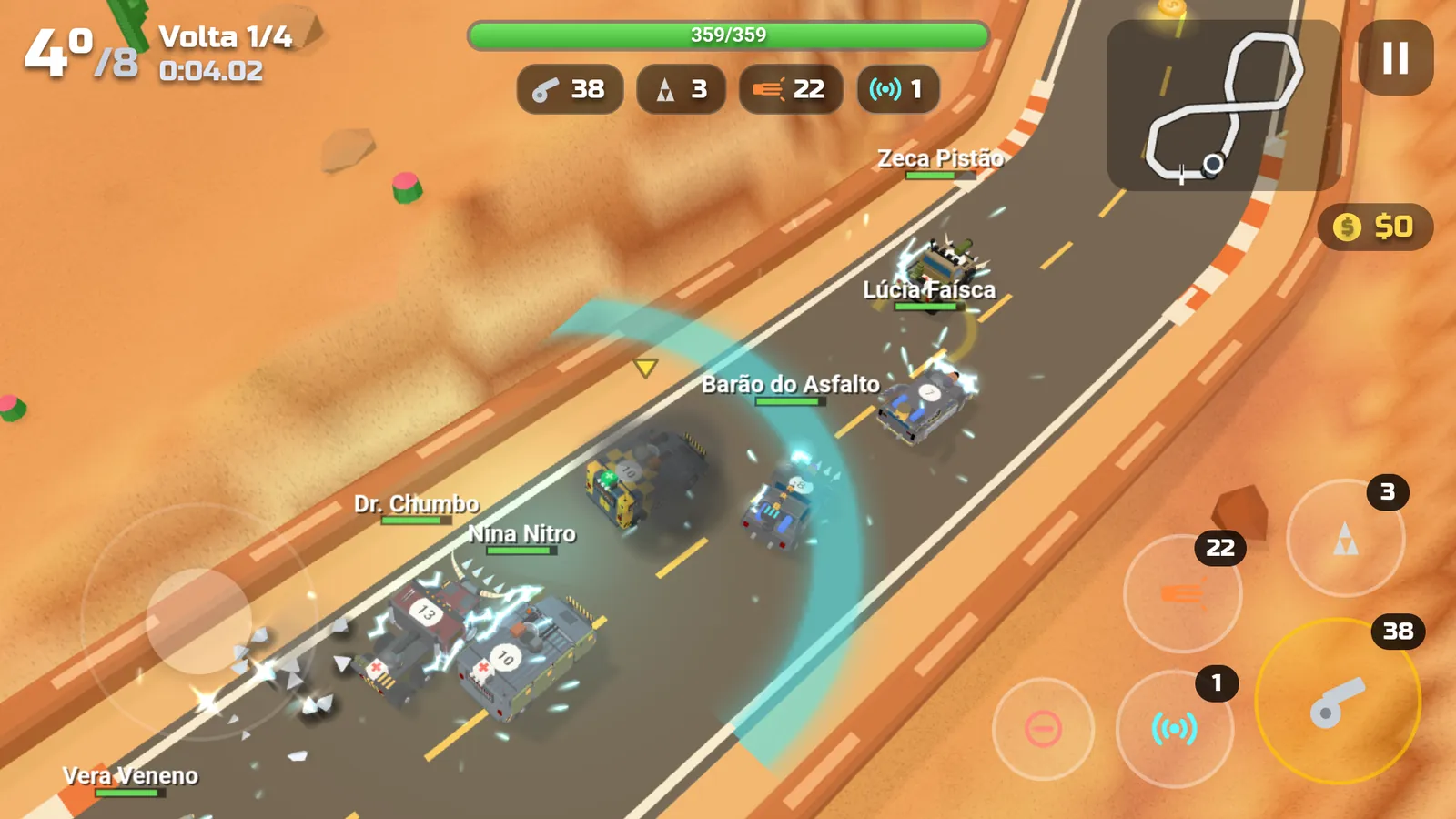 Death Laps: corrida no deserto, com os controles de toque